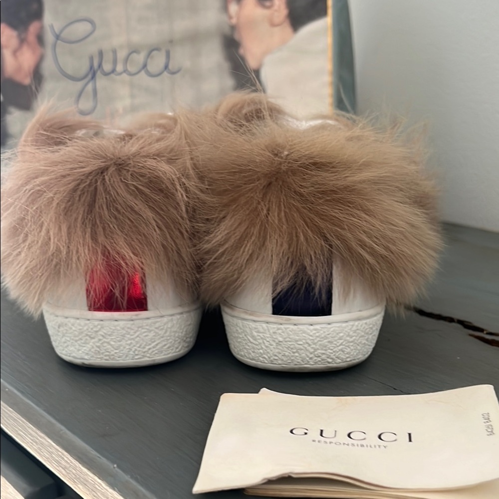 Gucci Women's White Fur-Trimmed Sneakers - Picture 4 of 4